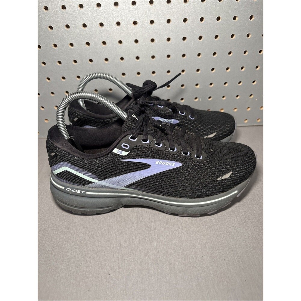 Brooks Ghost 15 Running Shoes Womens Sz 7.5 Black Purple Sneakers 1203801B011